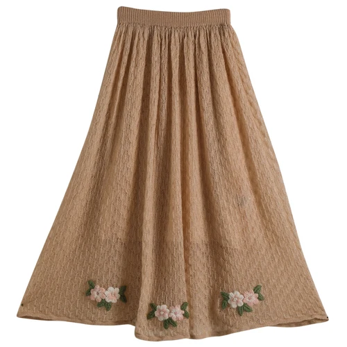 Vintage Pink Skirt Дизайн AIGYPTOS для женщин осень зима Mori Girl сладкий Винтаж Розовый французский вышивка кружево лоскутное шерсть короткий свитер - Цвет: Vintage Pink Skirt