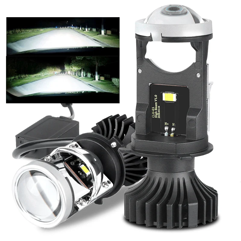 T1 H4 LED Headlights Car H4 Mini Projector Lens Fog Light Canbu 6000K White  DC9-32V High Low Beam Headlight 8000LM Auto Led Bulb - AliExpress