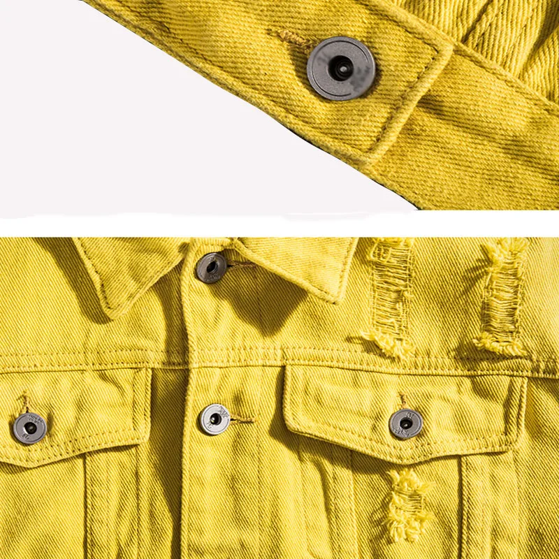 low cost  Plus Size Loose Ripped Yellow Denim Jackets 3XL Autumn Women Jean Coat Boyfriend Baggy Outwear Basi