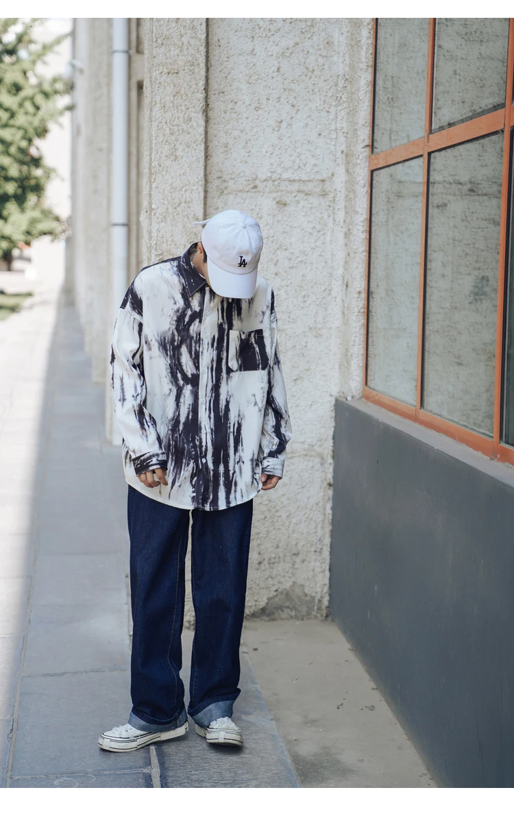 Camo рубашка Мужская модная моющаяся галстук краситель печати Повседневная рубашка Мужская Уличная Джокер хип хоп Свободная рубашка с длинными рукавами мужская одежда