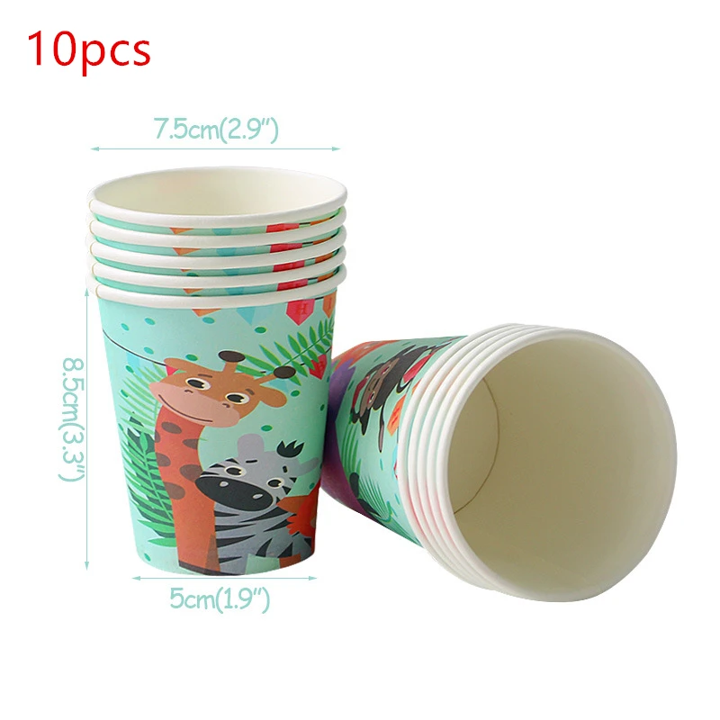 Cup 10pcs С Днем Рождения украшения детский плакат сафари джунгли вечерние баннер животных вечерние сувениры украшение на детский день рождения - Цвет: Cup 10pcs