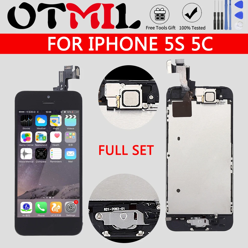 

Full assembly For iPhone 5 5s LCD Display LCD screen Touch Screen Digitizer full Replacement pantalla+Button+Camera For iphone 5