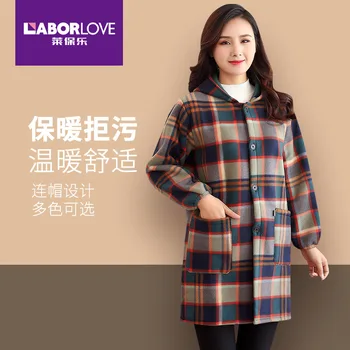 

Sweater hooded adults plus velvet thick kitchen oil-proof fashion overalls wear long-sleeved apron jacket ladies winter