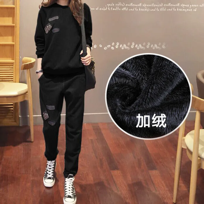 

6XL Winter Thick Fleece Warm Women Sport Suit Tracksuit Sweatshirt+sweatpant Casual Jogger Running Workout Outfit Set Sportswear