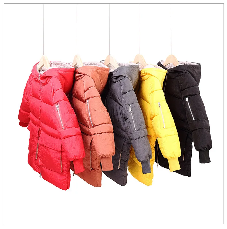 Children's Cotton Jacket Winter Big Boy Long Thickening Cotton Padded Coats Girls Warm Hooded Jacket Kids Parkas