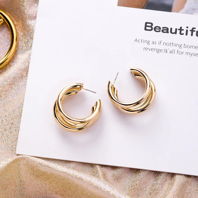 

Hyuna Jung Soo Yeon Celebrity Style Earrings Normcore Style Europe And America Stereo Multilayer Circular Ring Ear Stud Earrings