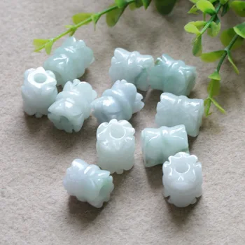 

5PC Natural Emerald Carving Double Faced Lotus Pendant Beads Necklace Jewellery Fashion Accessories DIY Hand-Carved Gifts Amulet