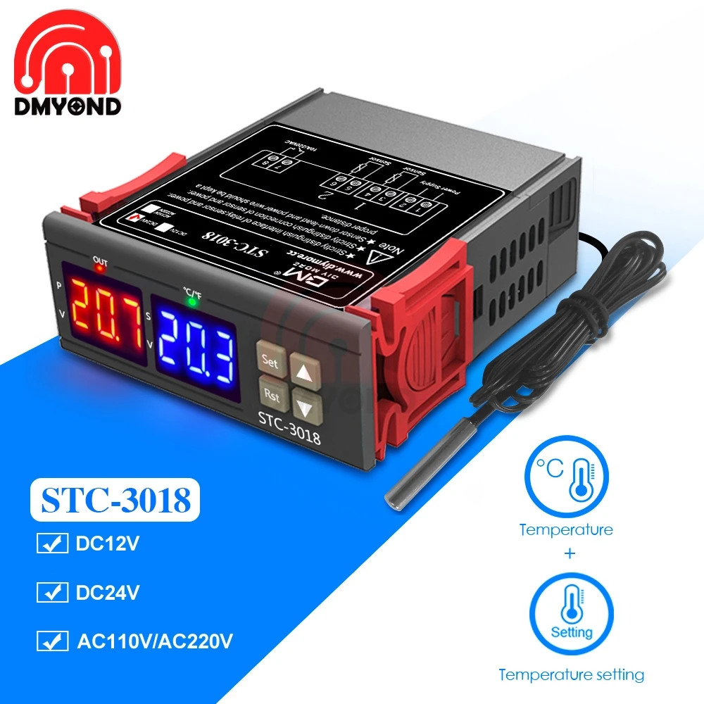 STC-3018 Термостат 110 В 220 в 12 24 Высокая емкость двойной светодиодный дисплей цифровой