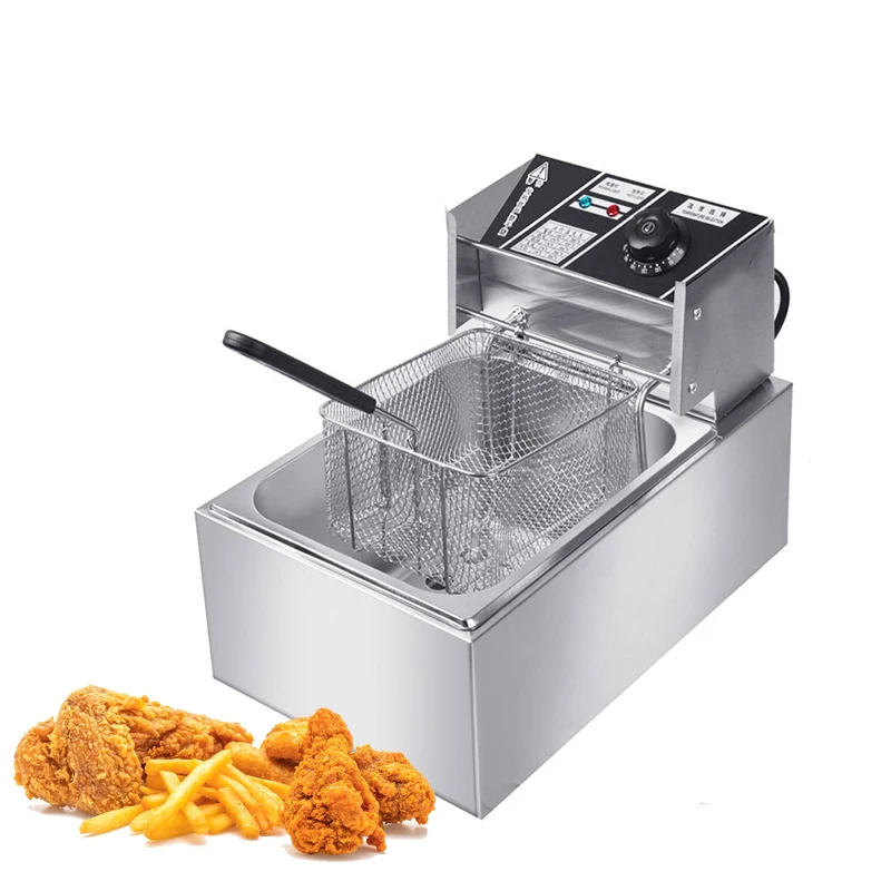 

6L 2.5KW Electric Deep Fryer Stove Single Cylinder Commercial Home Kitchen Frying Chip Cooker French Fries Machine