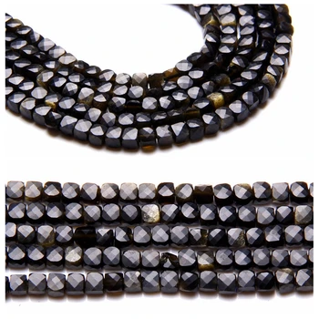 

4MM Natural square gold obsidian high quality spacer spacer genuine stone diy for jewelry making earring necklace wholesale gift