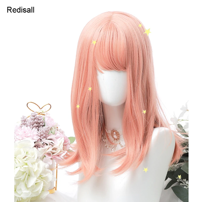 

Light Orange Harajuku Lolita Wig Sweet Long Straight Synthetic Hair Fringe Bangs Adult Girls