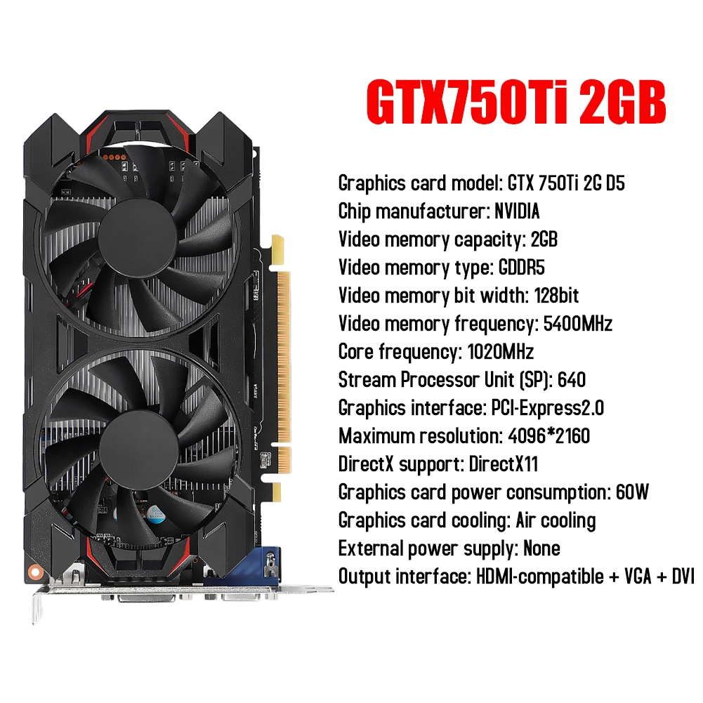 GTX750Ti/GTX960/GTX1050Ti Video Card GDDR5 Graphics Card 128bit PCI-Express2.0 w/ Dual Cooling Fan PC Computer Gaming Accessory gpu computer Graphics Cards