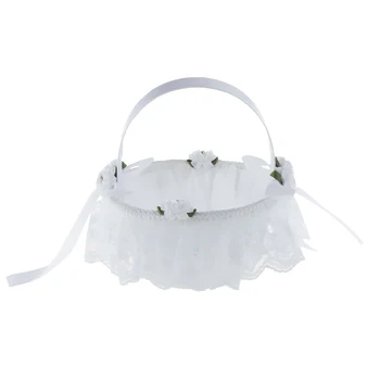 

Wedding Flower Girl Basket White Flower Basket with Artificial Rose Flower Ribbon Bowknot Diamantes