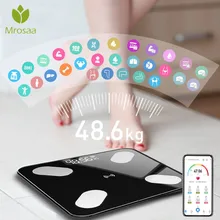 Сертификация CE Mrosaa Умное тело Жирный вес Персональные весы ИМТ LED Ванная комната Весы подключены Цифровые весы Беспроводные весы Электронн...