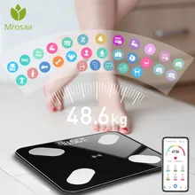 Mrosaa 26*26cm báscula de grasa corporal inteligente BMI báscula LED Digital para baño báscula Balanza de peso inalámbrica bluetooth APP Android IOS