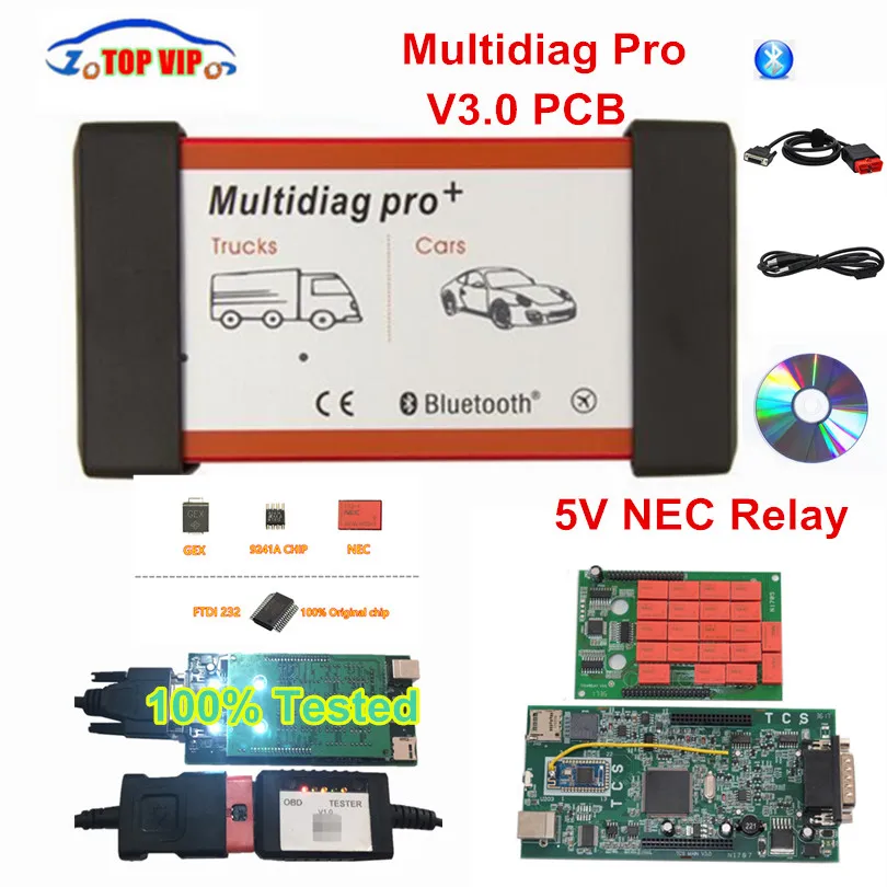 TCS,1+ keygen Multidiag Pro Bluetooth v3.0 pcb OBDIICAT-CDP 5V Красный NEC Реле мульти диагональ Pro OBD2 диагностический сканер