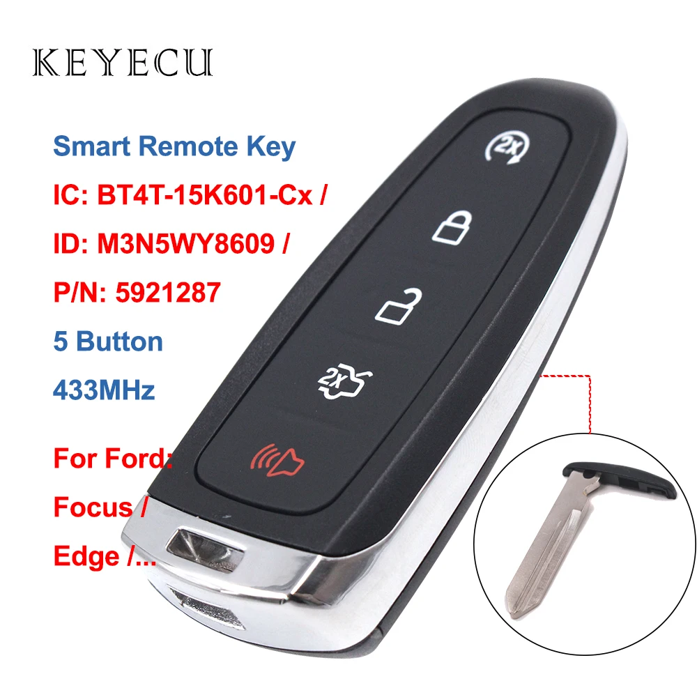Keyecu умный дистанционный ключ для автомобиля 433 МГц PCF7953 5 кнопок для Ford Edge Escape Explorer aurus Flex Focus, M3N5WY8609, BT4T-15K601-Cx