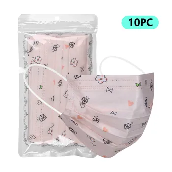 

10-200pcs Adults Cartoon Printed Pink 3 layer Dustproof Disposable Mask Breathable Protective Face Masks Masques Mascarillas