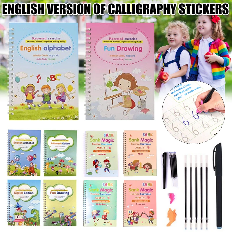 Reducido Cuaderno de práctica para copiar, libreta mágica GK99 con diseño de acanalado en inglés para bebé Zn7mzjd68Ll