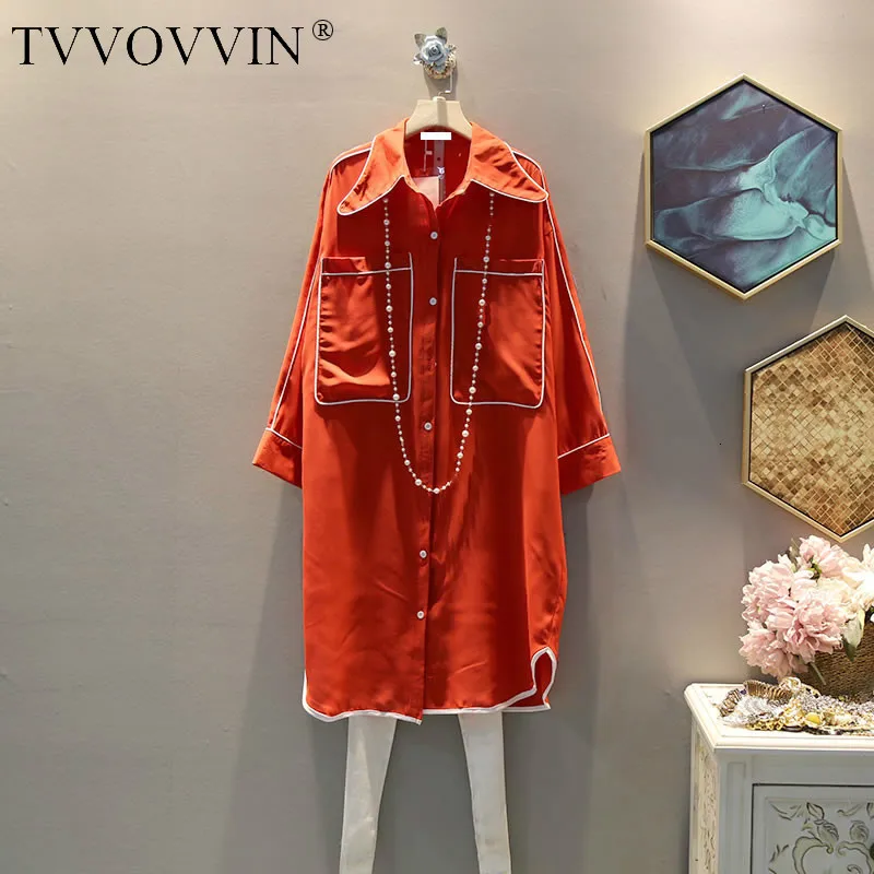 TVVOVVIN женская блузка с разрезом Женская корейская мода однобортный лоскутный осенний элегантный карман повседневный стиль рубашка D270