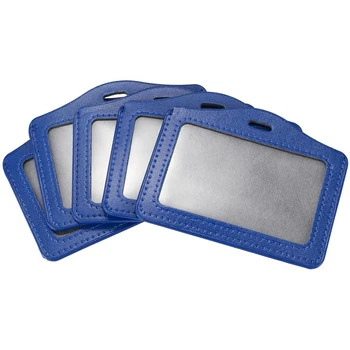 

5 Pcs horizontal synthetic leather with personal badge-holder with name, color: blue