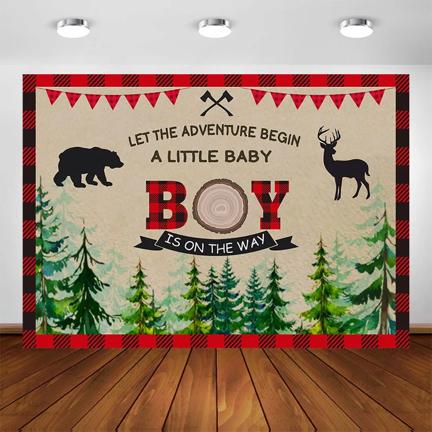 Lumberjack Baby Shower задник красный буйвол плед деревенский лесной мальчик вечерние