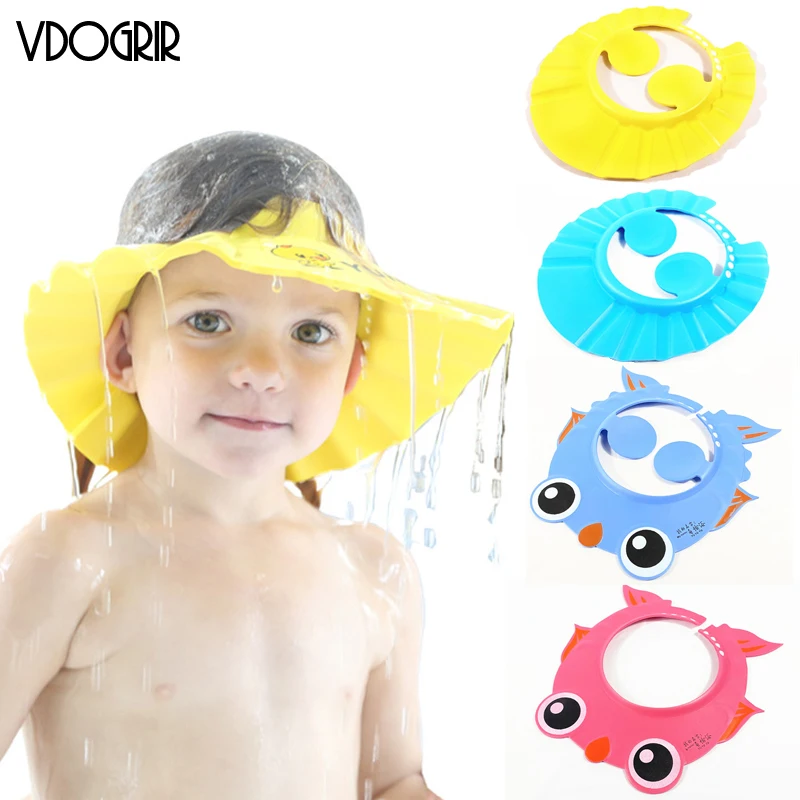 Cartoon Baby Shower Soft Cap Adjustable Hair Wash Hat for Kids Ear Protection Children Shampoo Bathing Protect Head Cover | Мать и
