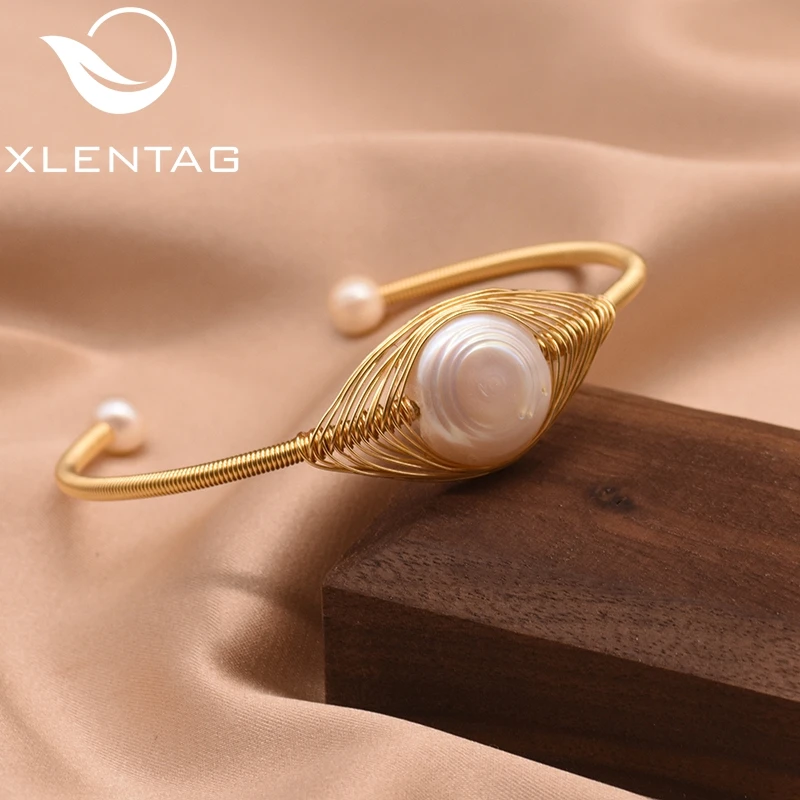 

XlentAg Original Design Handmade Natural Freshwater Pearl Bangle For Women Wedding Gift Fine Jewelry Pulseira Feminina GB0113
