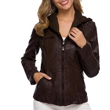

2020 fashion new spring and autumn women's leather jacket solid color zipper slim jacket