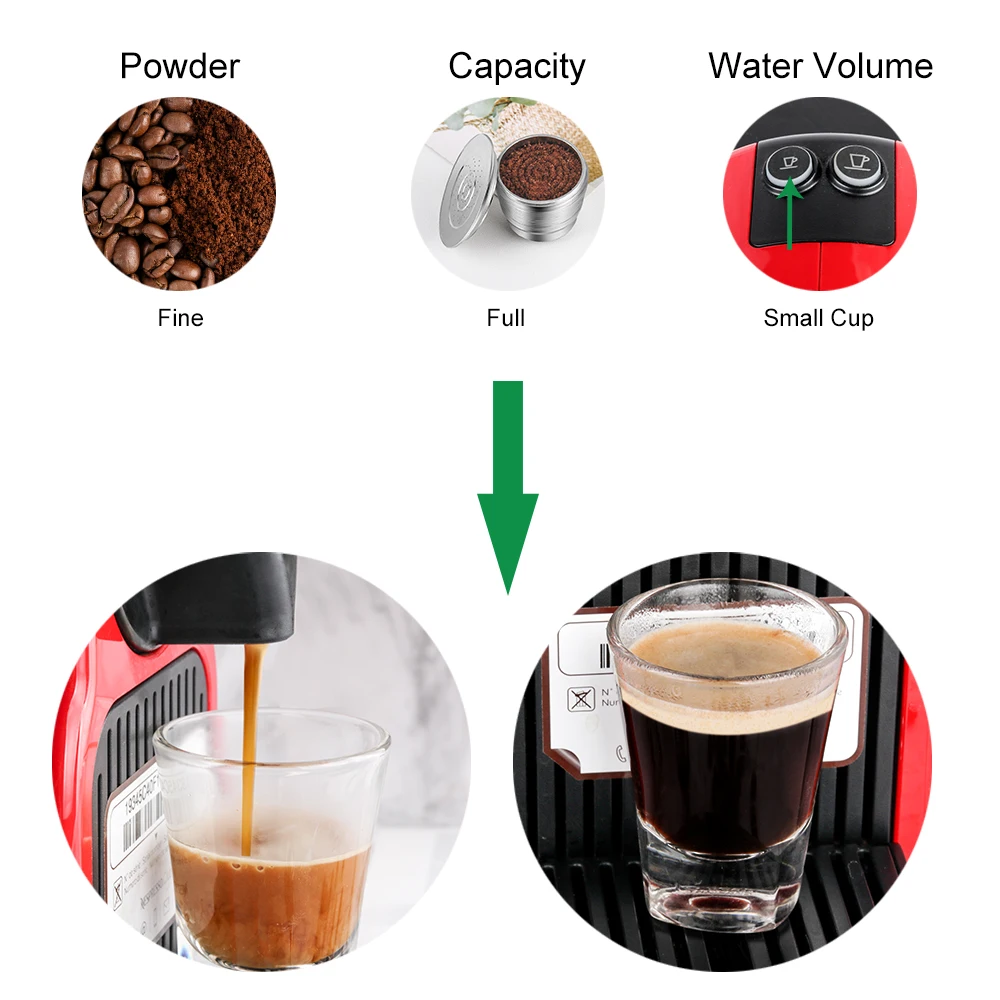 RECAFIMIL Reusable Coffee Capsule Stainless Steel Metal Refillable Coffee Pods Nespresso Machine With Spoon & Brush reusable coffee capsules