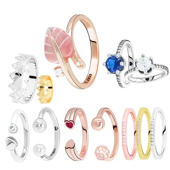 

MYBEBOA 2019 Autumn New Arrival Trendy Open 925 Sterling Silver Leave Blue Golden Leaf Rings for Women Jewelry Anniversary