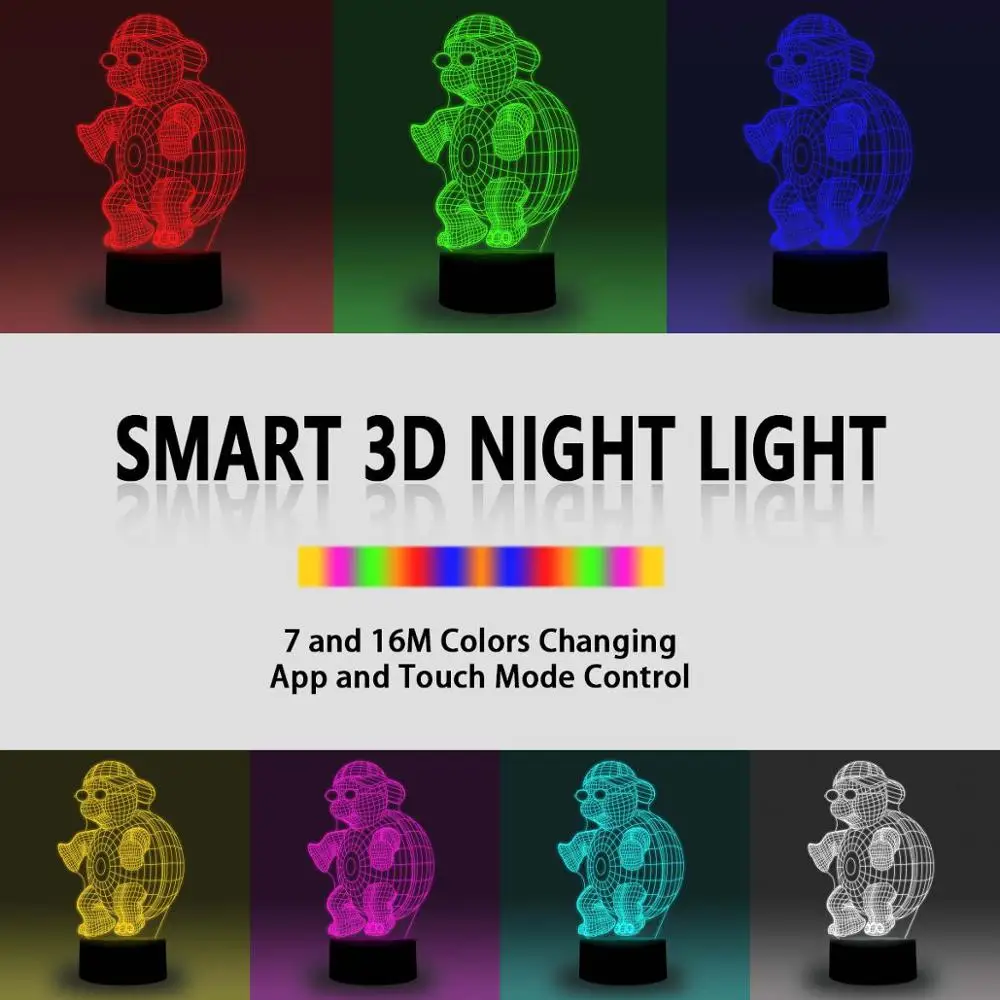 NiteApps 3D модный ночник с черепахой стол Иллюзия Украшение лампы подарок на день рождения приложение/сенсорный контроль