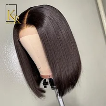 Короткий боб парик 13*4 кружевные передние человеческие парики для женщин remy волосы предварительно выщипанные перуанские волосы отбеленные узлы натуральный цвет KingRosaQueen