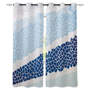 

Geometric Mosaic Marble Window Curtains LivingRoom Kitchen Curtains Left and Right Biparting Open