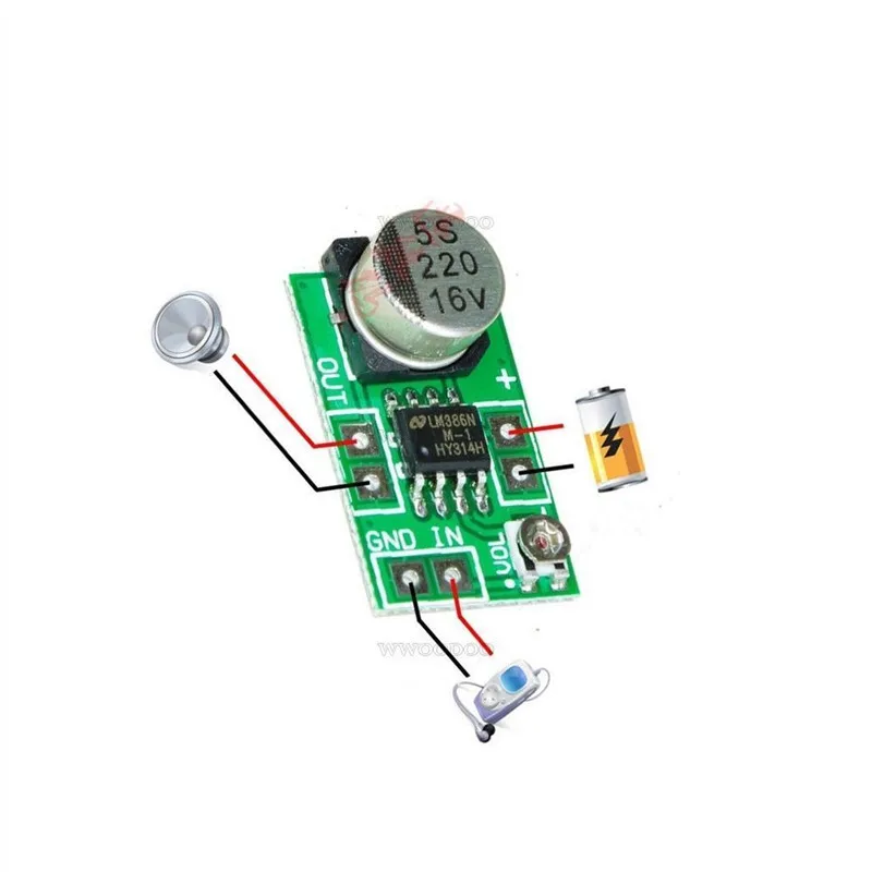 조정 가능한 미니 오디오 파워 앰프 보드 마이크로 앰프 모듈, LM386, DC 3.8V-12V, 150mA, 5V, 최대 750mW, 고 임피던스 음성 앰프