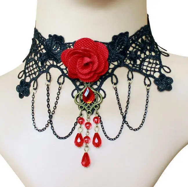 Victorian Gothic Black Rose Choker Necklace Romantic Vintage