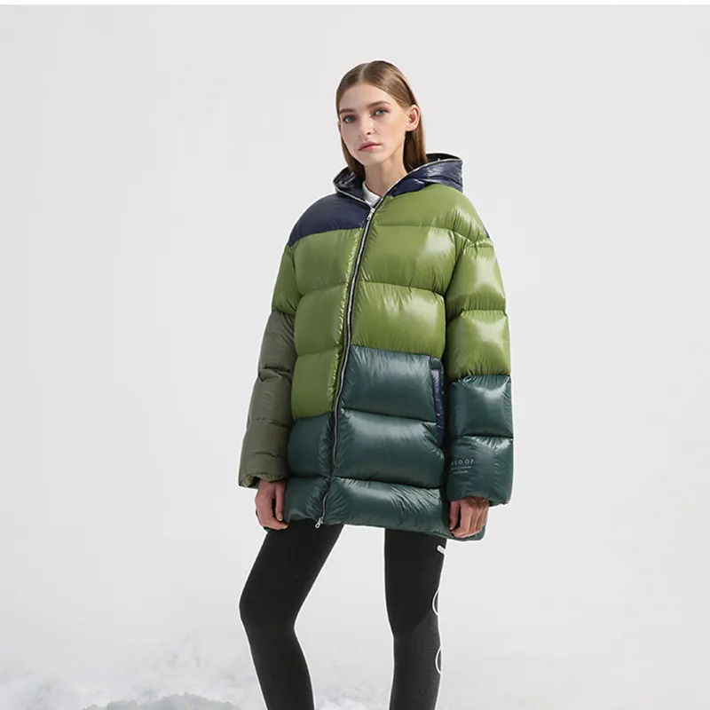

AIGYPTOS original designer women's 2019 winter new color matching hooded long paragraph loose casual stay cute down jacket