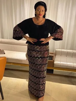 

hot sales Nigerian wedding lace Popular soft African Sequince velet lace fabric For Auturn winter long Dresses
