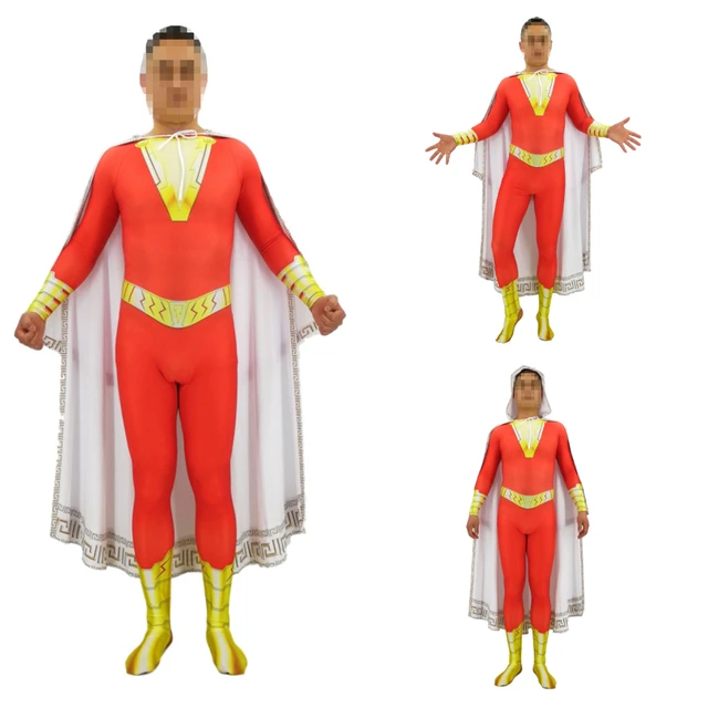 Teth Adam Macacão Preto Traje Cosplay Shazam Manto Herói Masculino