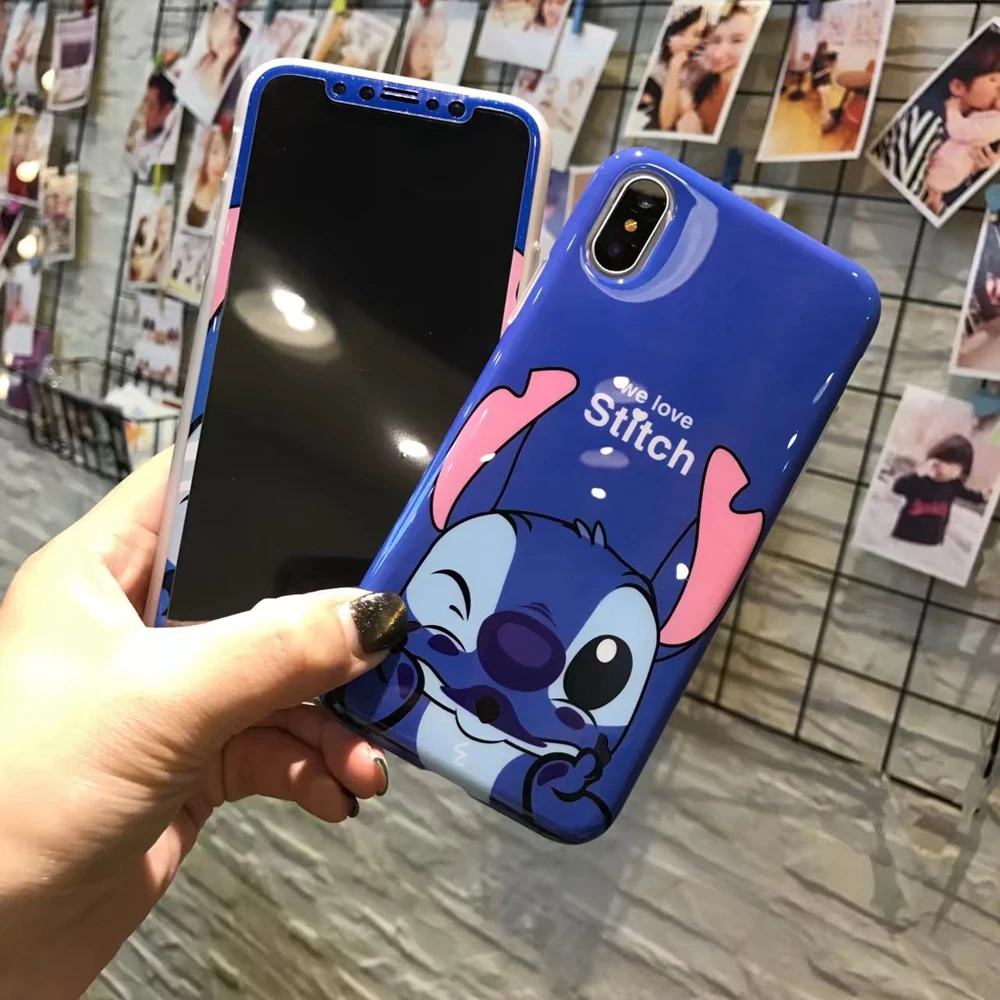 360 Полное покрытие защита экрана+ чехол для телефона для iPhone X XS Max XR 7 8 Plus 6 6S Plus чехол милый Стич девушка мышь Fundas Capa
