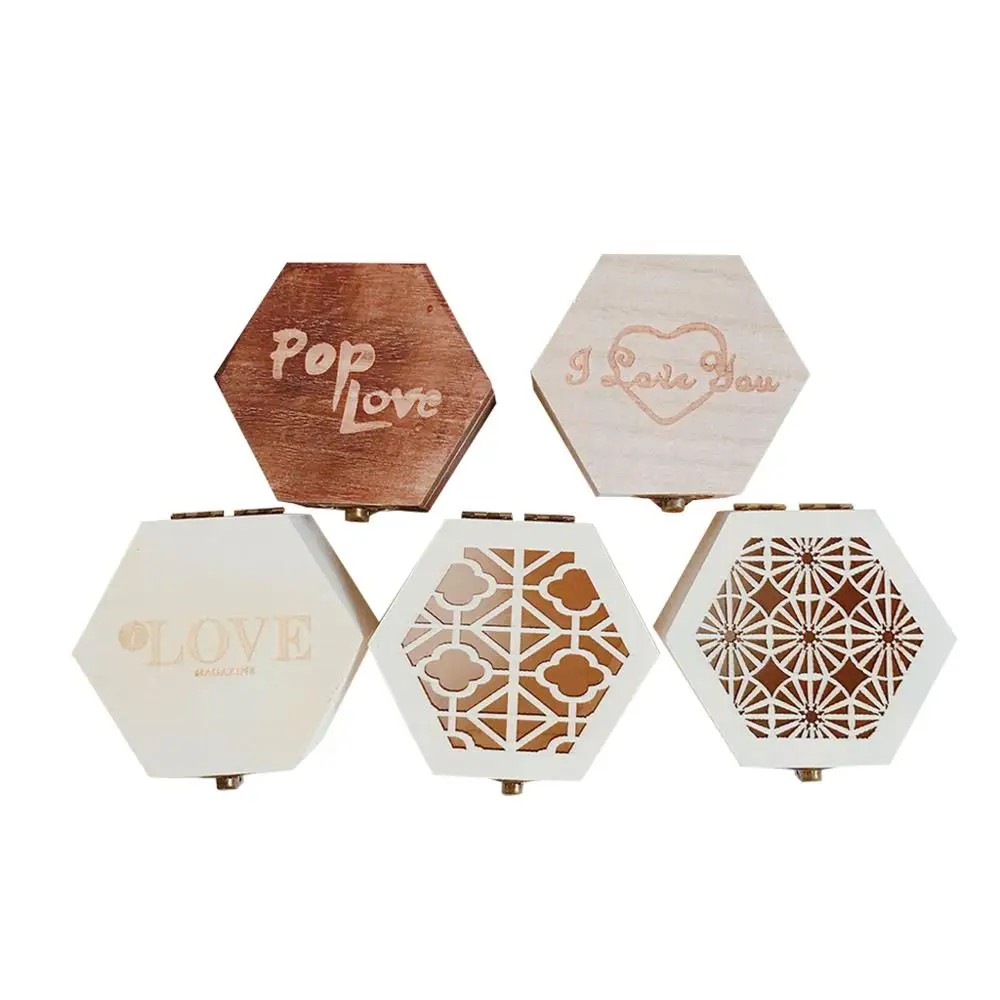 

5pcs Jewelry Storage Box wedding Candy box Small Hexagonal Wooden Necklace Earring Cosmetics Case Box