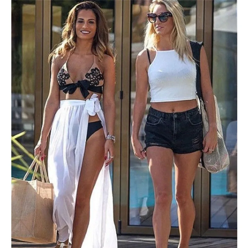 Пикантная Женская однотонная Пляжная накидка купальник с оборками прозрачная