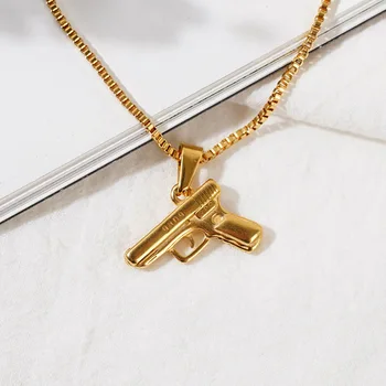 

Stainless Steel Hip Hop Gold Gun Pendant Necklace Charm Chain Necklaces Gun Jewelry For Women Men