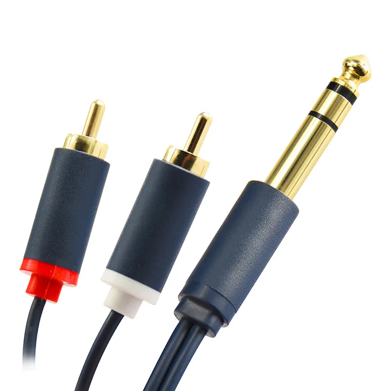 Cabletime 6.35mm to 2RCA Jack Cable Male to Male Stereo Cable Gold Plated AUX Audio Cable For Music Amplifier Line C218