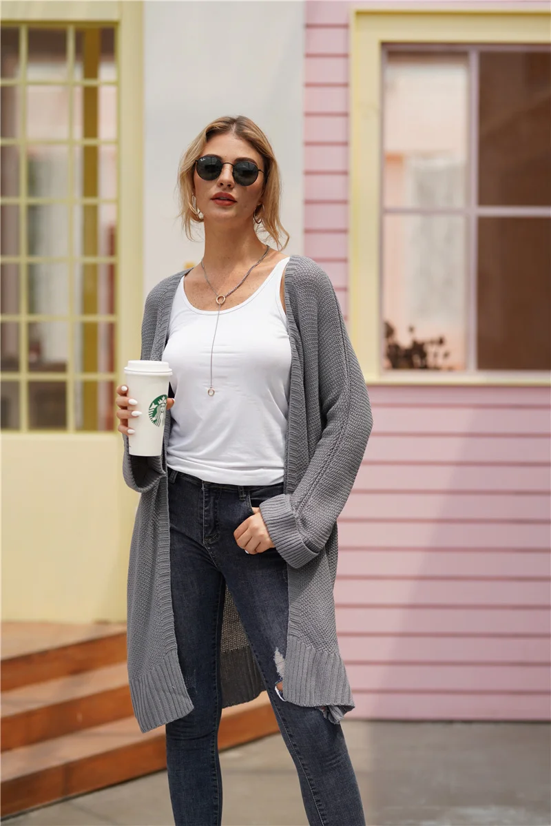 Fitshinling Boho длинный кардиган, зимнее пальто, Женский однотонный тонкий вязаный жакет с разрезом по бокам, женский корейский Кардиган, Свитер - Цвет: grey