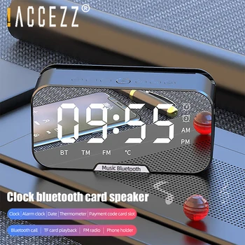 

!ACCEZZ LED Digital Wireless Bluetooth Speakers Mirror Alarm Clock Multi Function FM Radio TF Card Music Player Mic Call Charge