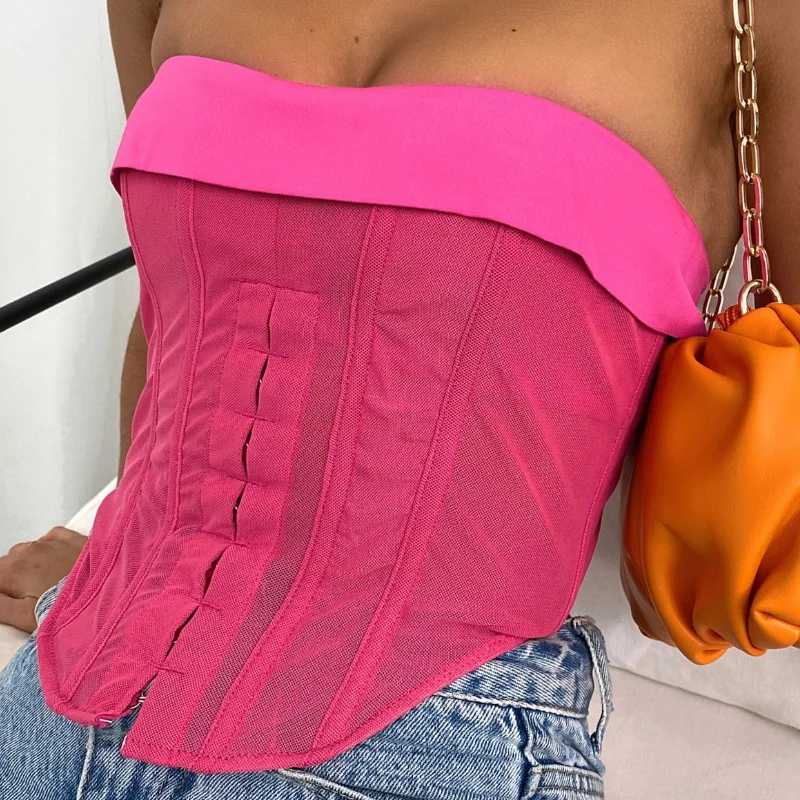 hirigin Y2K Aesthetics Vintage Spaghetti Strap Camis Kawaii Bow Mesh CorsetS TopS Sexy Backless Slim Women Tank Vest Streetwear pink camisole