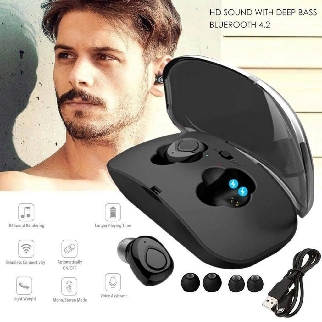 True Wireless Bluetooth 5.0 Earphone TWS Wireless Headphons Sport Handsfree Earbuds 3D Stereo Gaming Headset W/ Mic Charging Box