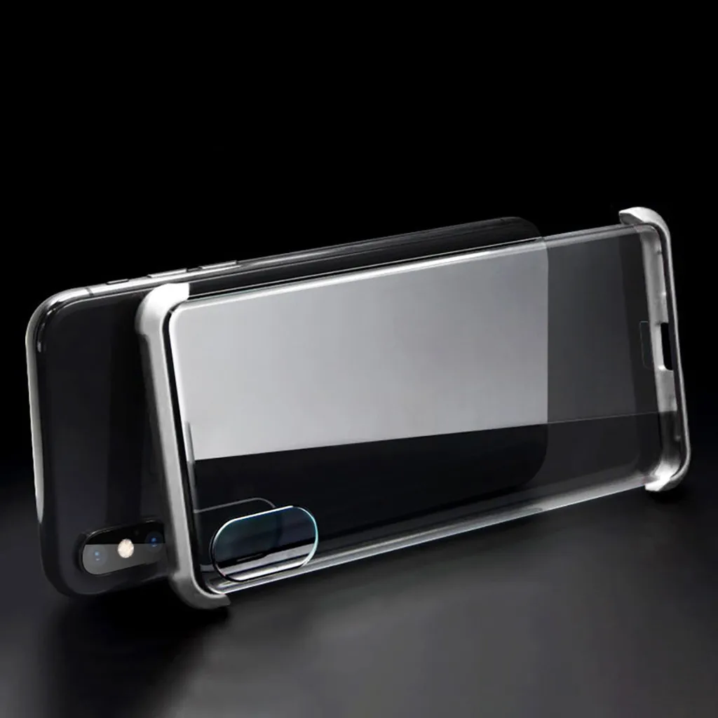 Серебристый Магнитный чехол для телефона iPhone XS Max iPhone XR для iPhone7P 8P Магнитный чехол ультра тонкий прозрачный стеклянный задняя крышка# Y4 - Цвет: Серебристый