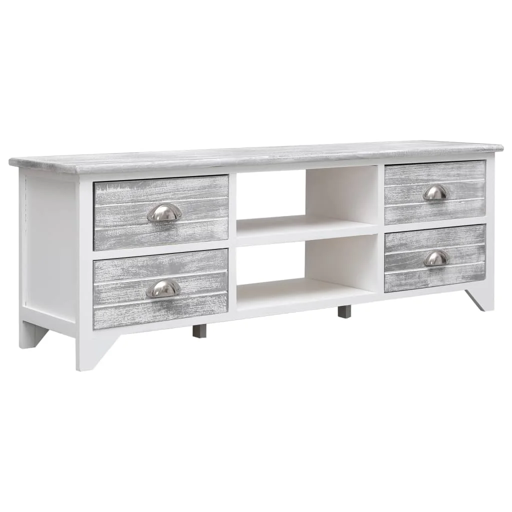 

vidaXL Mueble para TV madera Paulownia blanco y gris 115x30x40 cm